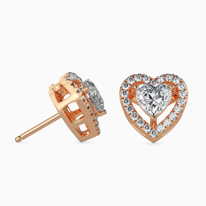 Heart Halo Lab-Grown Diamond Gold Stud Earrings