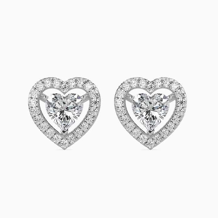 Heart Halo Lab-Grown Diamond Gold Stud Earrings