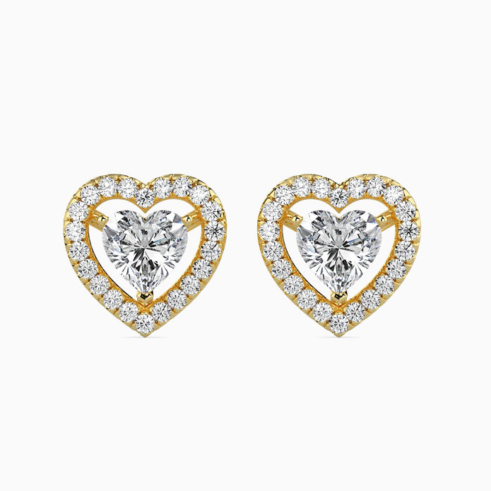Heart Halo Lab-Grown Diamond Gold Stud Earrings
