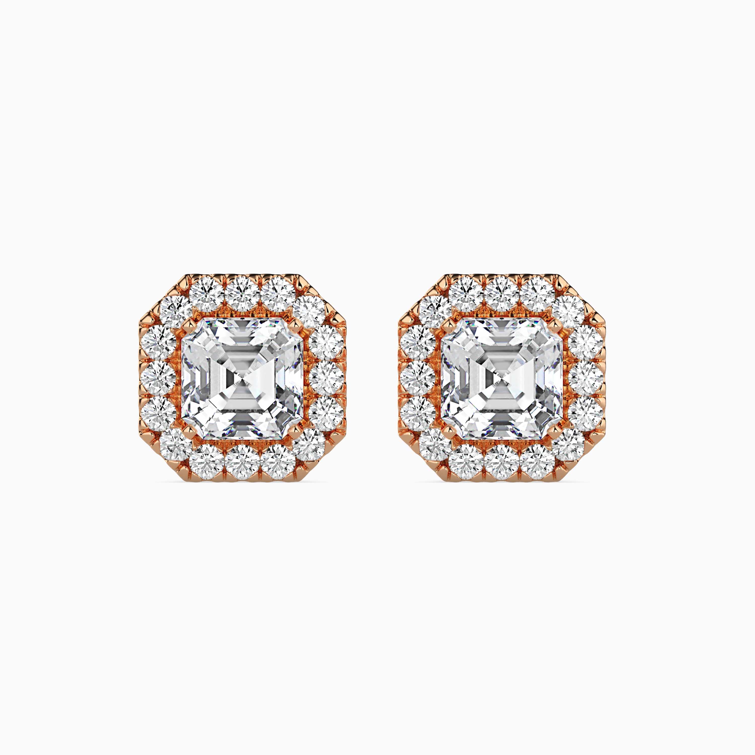 Asscher Halo Lab-Grown Diamond Gold Stud Earrings