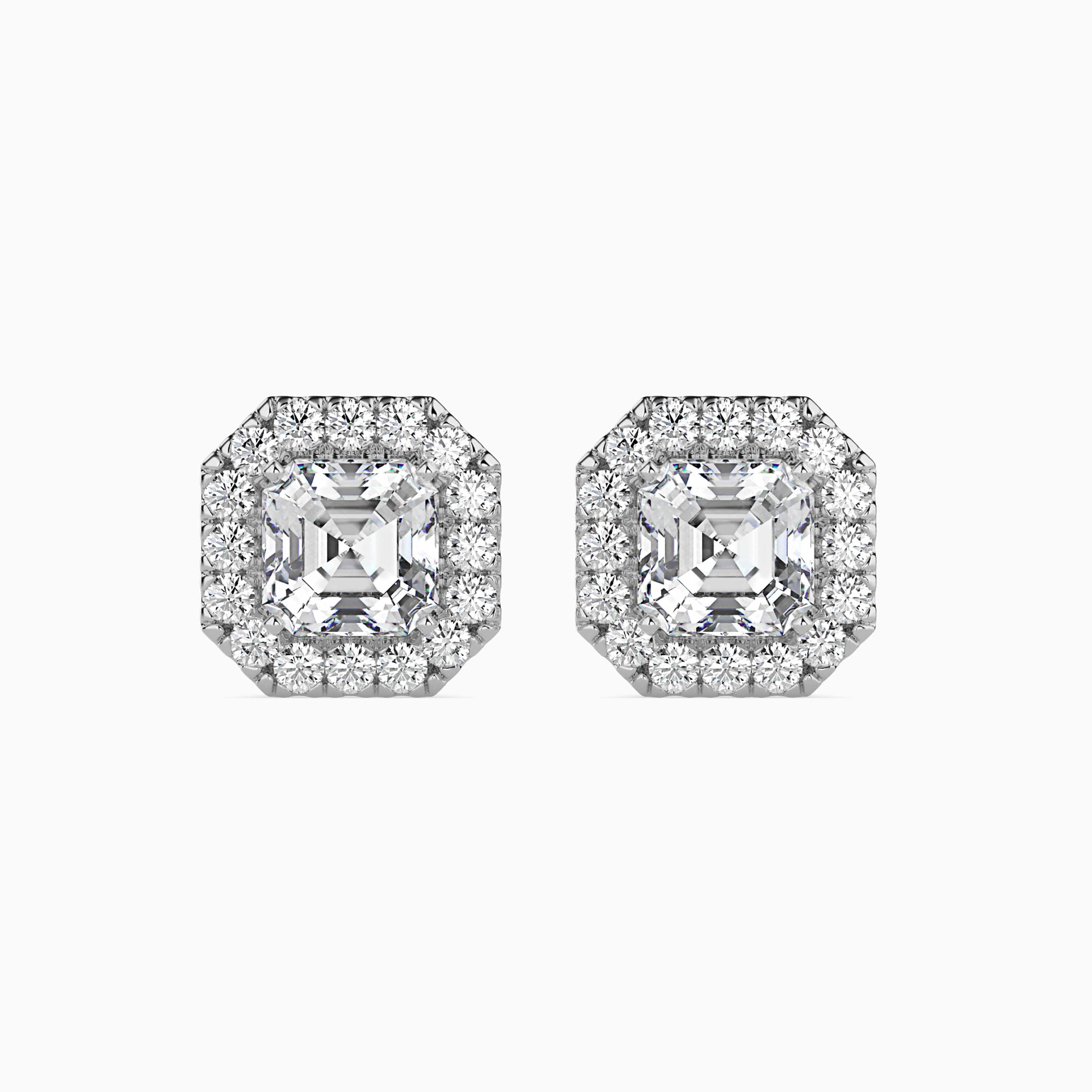 Asscher Halo Lab-Grown Diamond Gold Stud Earrings