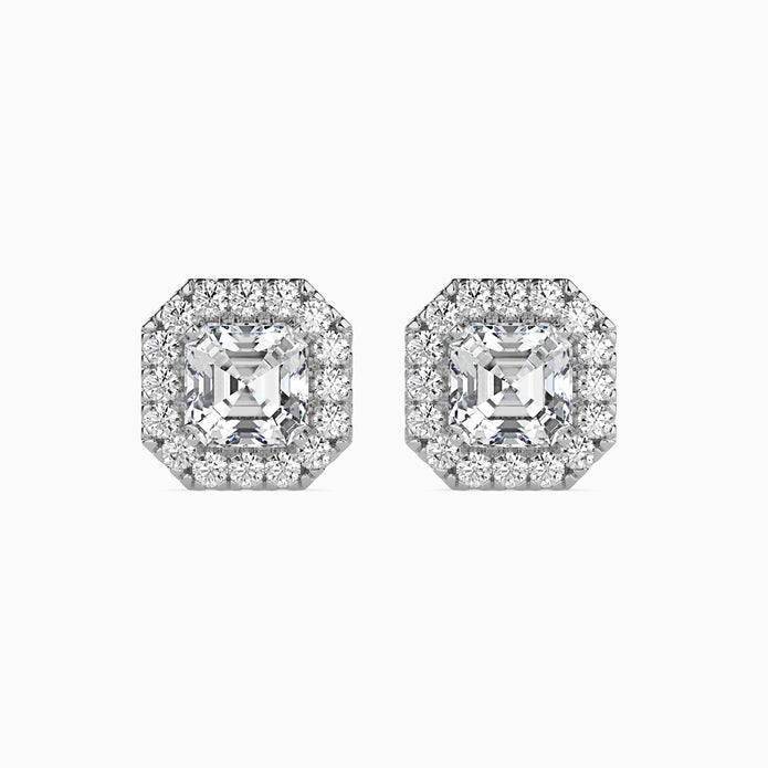 Asscher Halo Lab-Grown Diamond Gold Stud Earrings