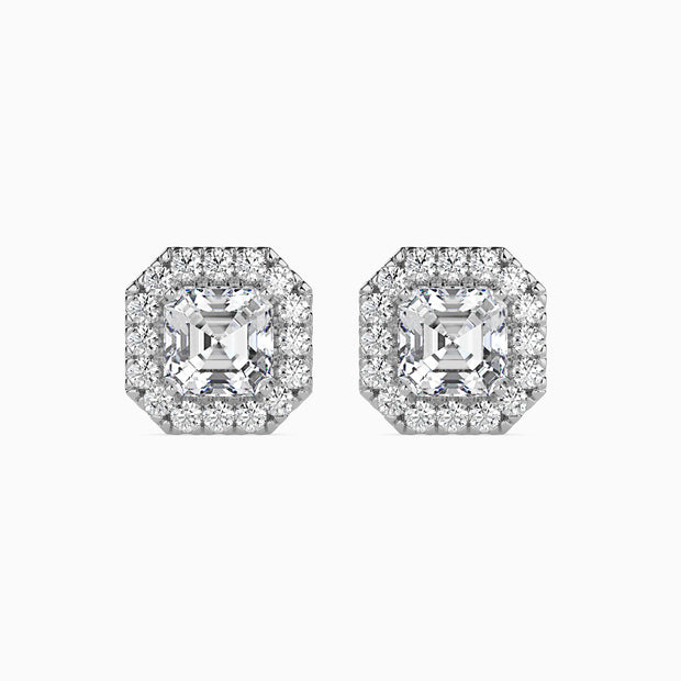 Asscher Halo Lab-Grown Diamond Gold Stud Earrings