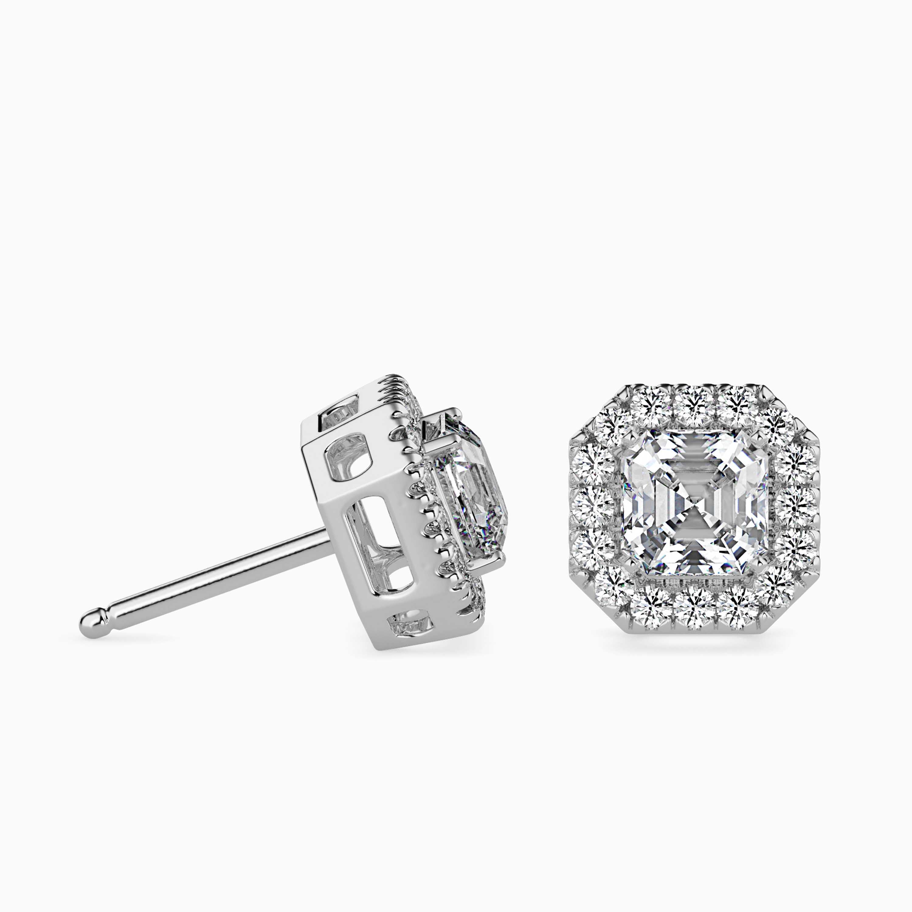 Asscher Halo Lab-Grown Diamond Gold Stud Earrings