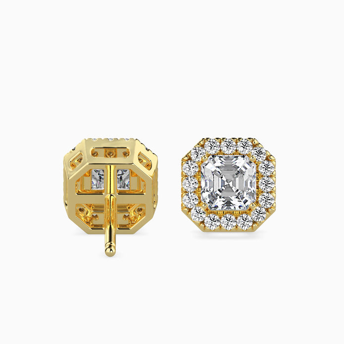 Asscher Halo Lab-Grown Diamond Gold Stud Earrings