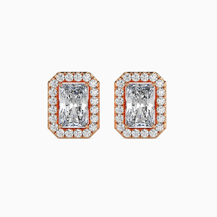 Radiant Halo Lab-Grown Diamond Gold Stud Earrings