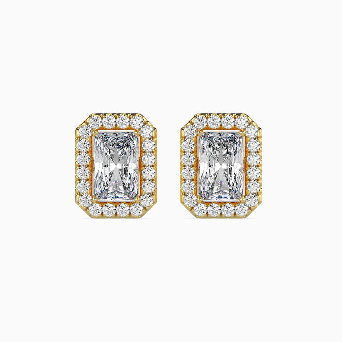 Radiant Halo Lab-Grown Diamond Gold Stud Earrings