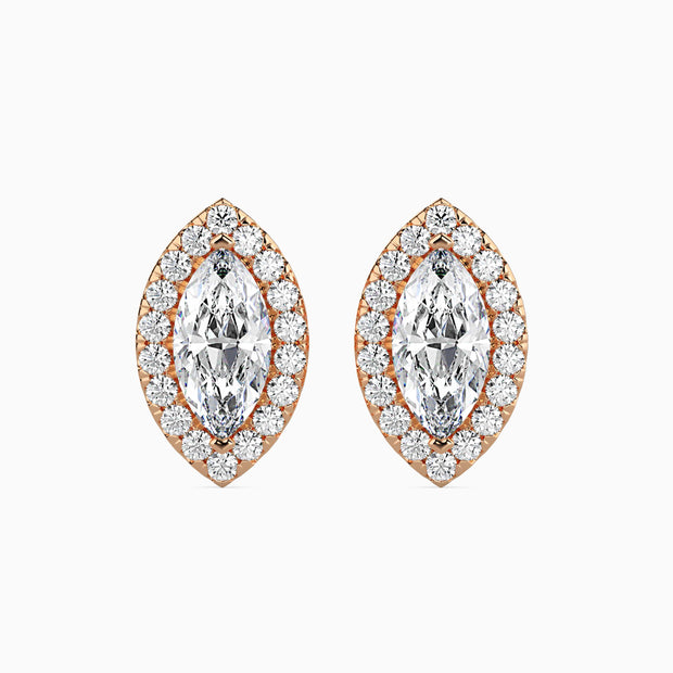 Marquise Halo Lab-Grown Diamond Gold Stud Earrings
