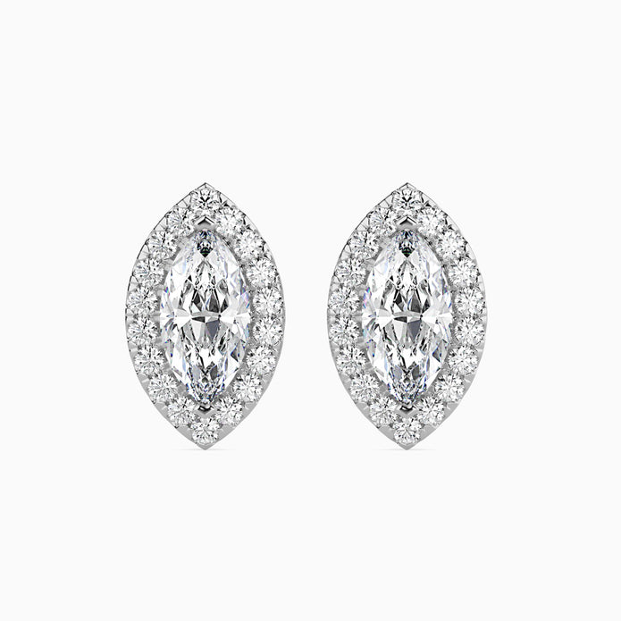 Marquise Halo Lab-Grown Diamond Gold Stud Earrings