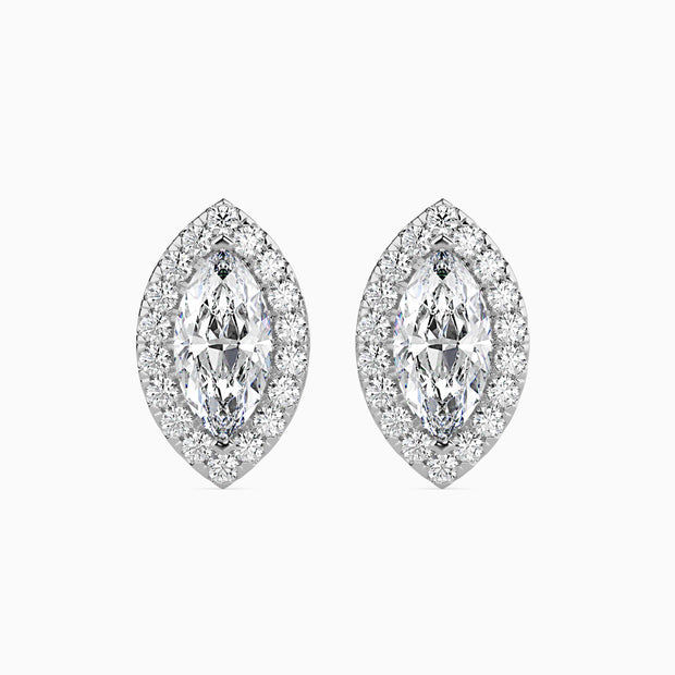 Marquise Halo Lab-Grown Diamond Gold Stud Earrings