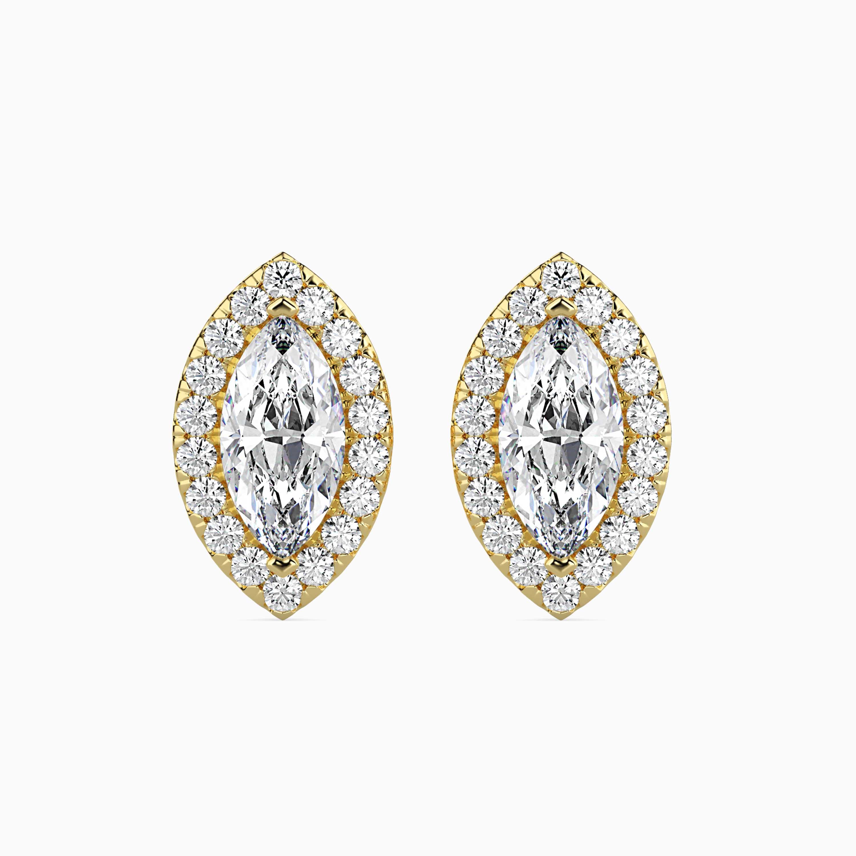 Marquise Halo Lab-Grown Diamond Gold Stud Earrings