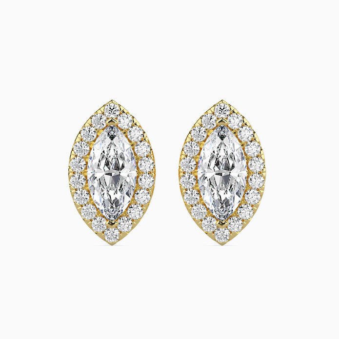 Marquise Halo Lab-Grown Diamond Gold Stud Earrings