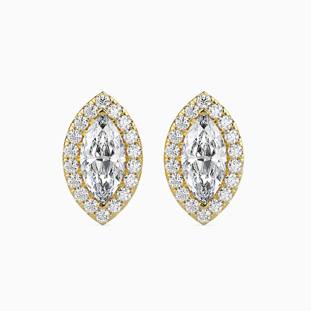 Marquise Halo Lab-Grown Diamond Gold Stud Earrings