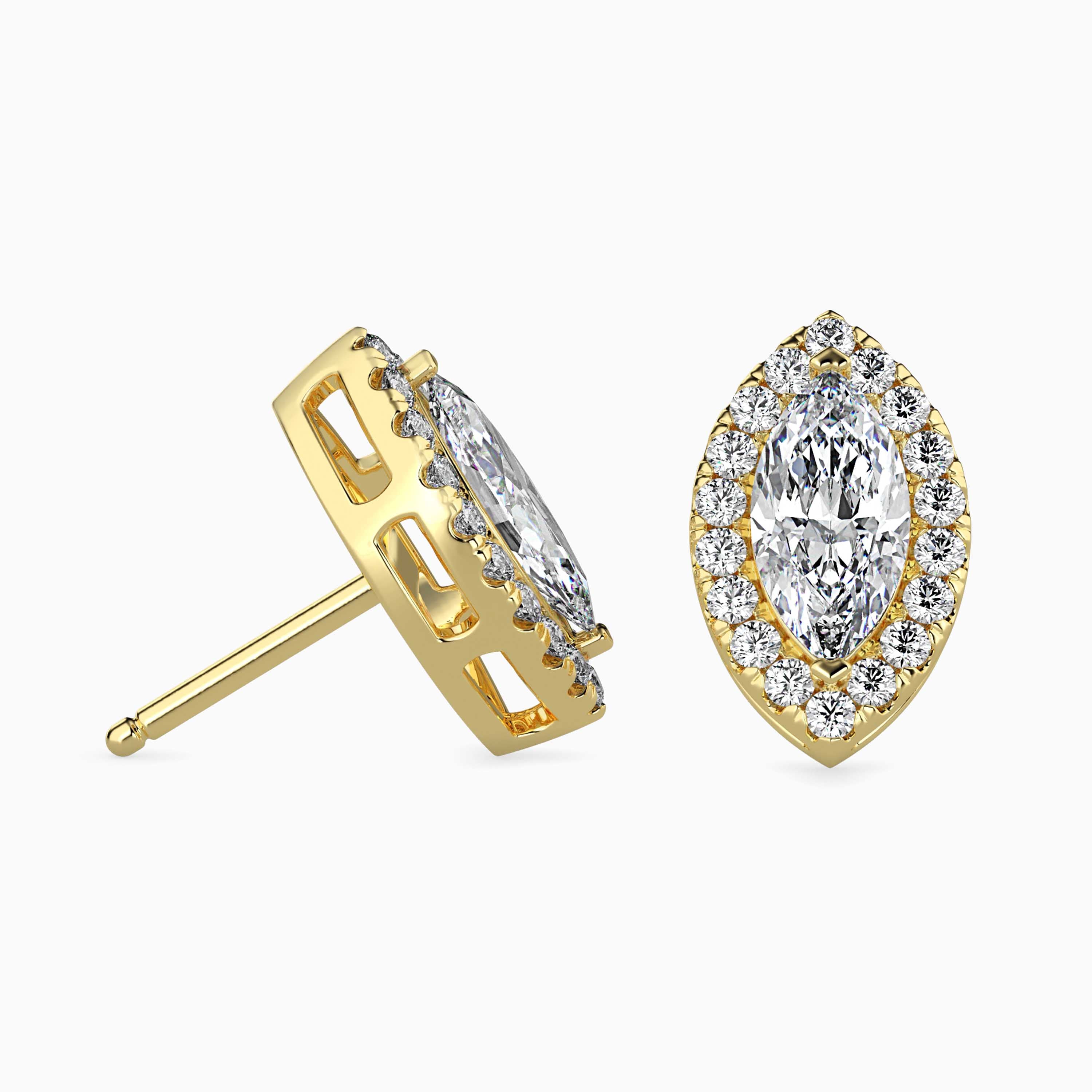 Marquise Halo Lab-Grown Diamond Gold Stud Earrings