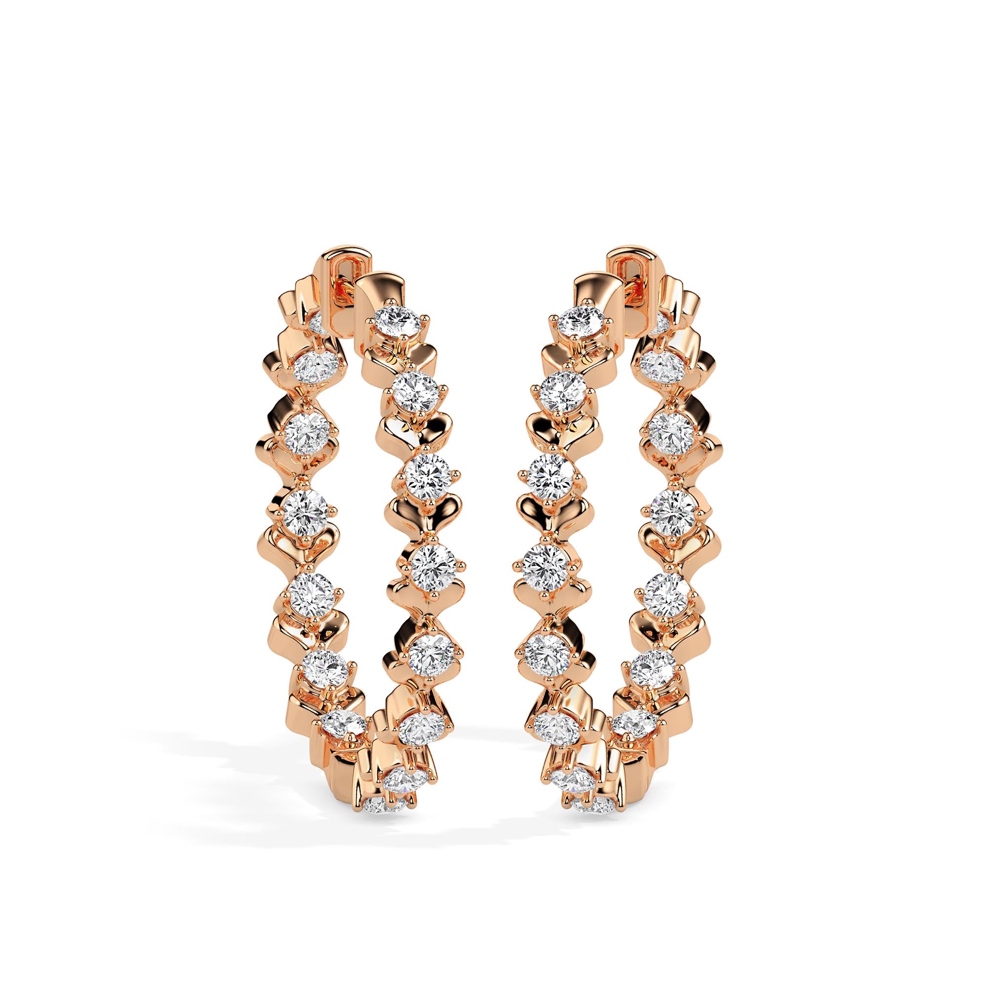 0.55Ct Heart Motif Prong Set Lab-Grown Diamond Gold Hoop Earrings