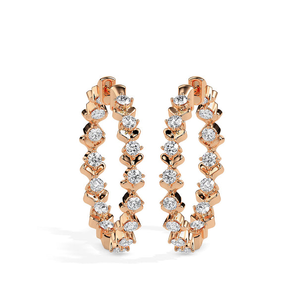 0.55Ct Heart Motif Prong Set Lab-Grown Diamond Gold Hoop Earrings