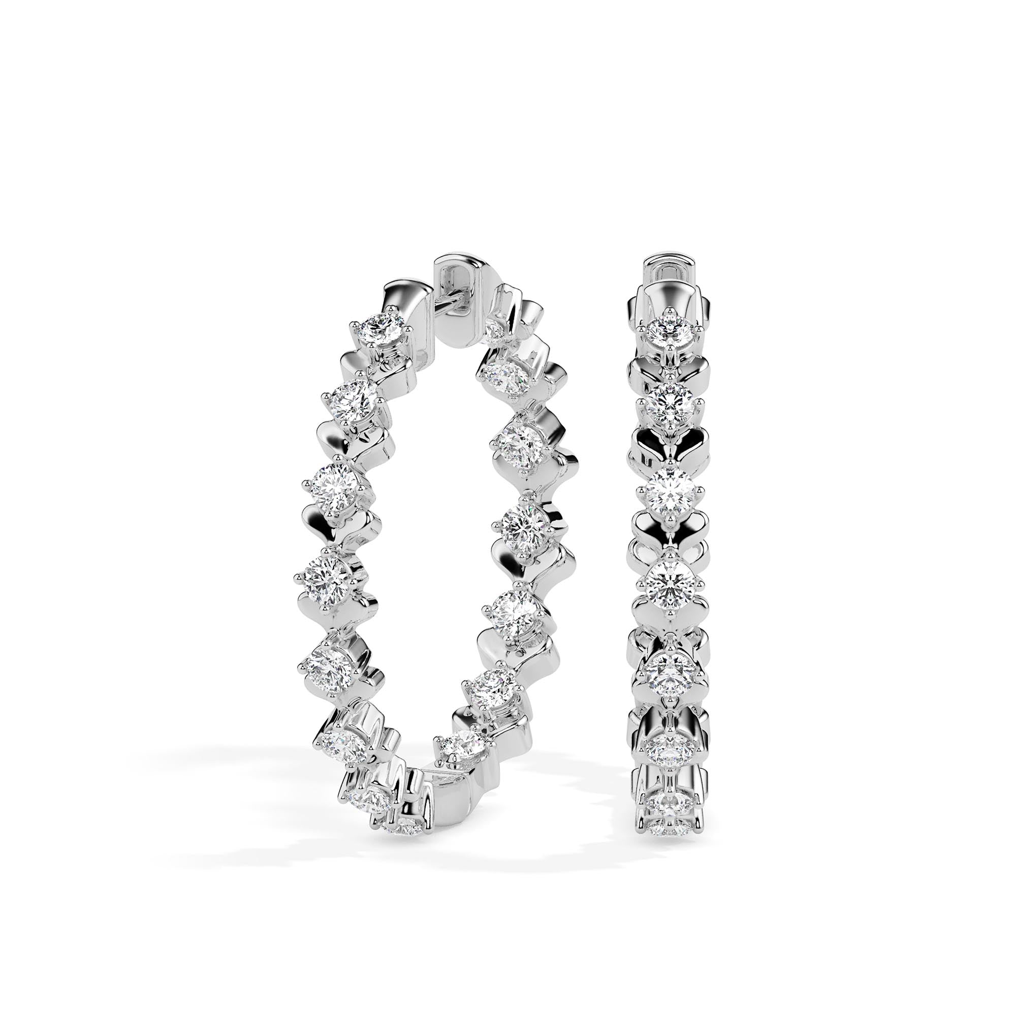 0.55Ct Heart Motif Prong Set Lab-Grown Diamond Gold Hoop Earrings