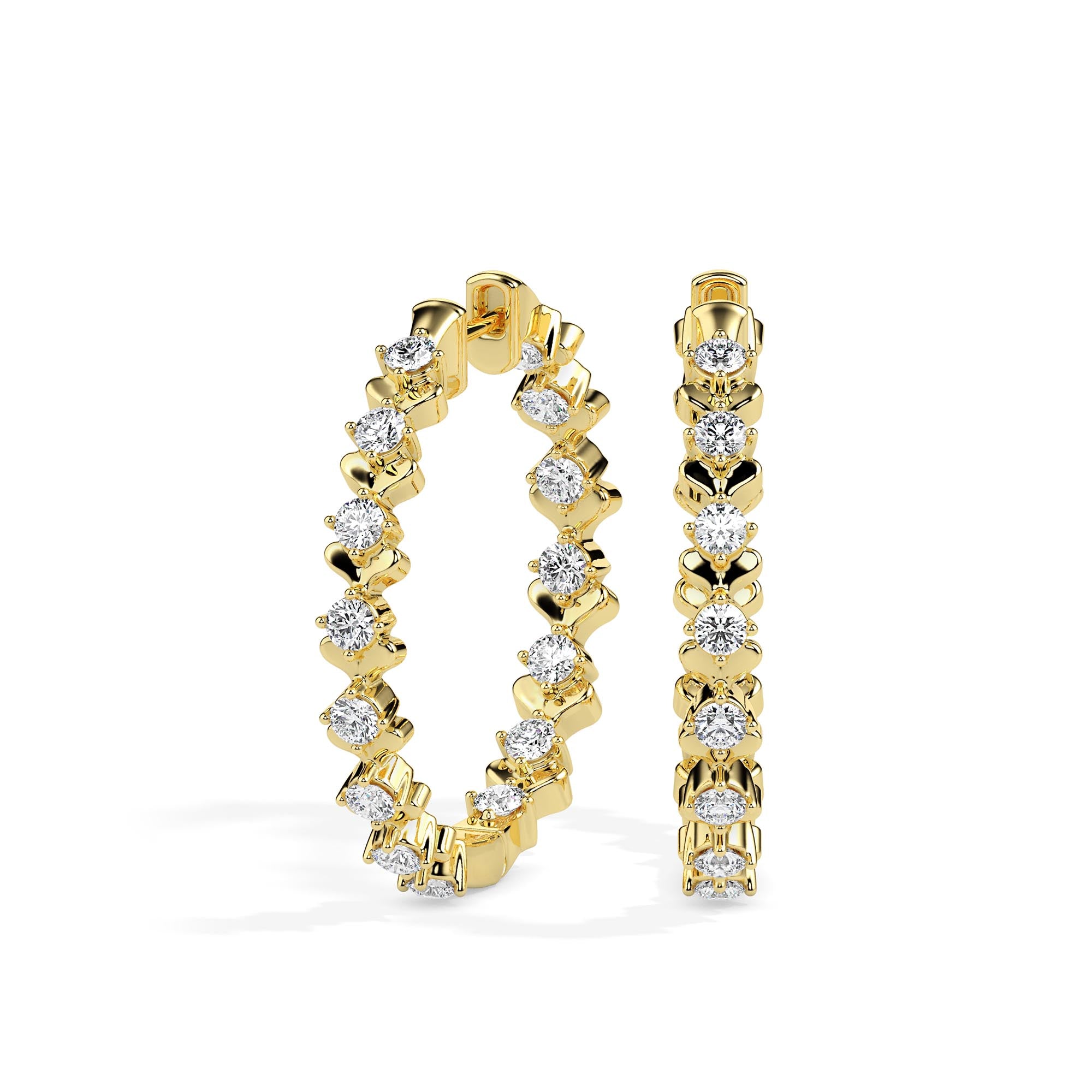 0.55Ct Heart Motif Prong Set Lab-Grown Diamond Gold Hoop Earrings