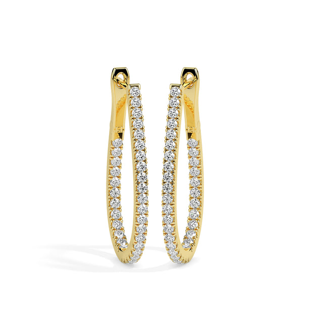 0.83Ct "Inside Out" Style Pave Set Lab-Grown Diamond Gold Hoop Earrings