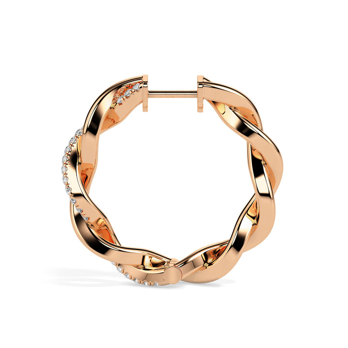 0.19Ct Twisted Style Pave Set Lab-Grown Diamond Gold Hoop Earrings
