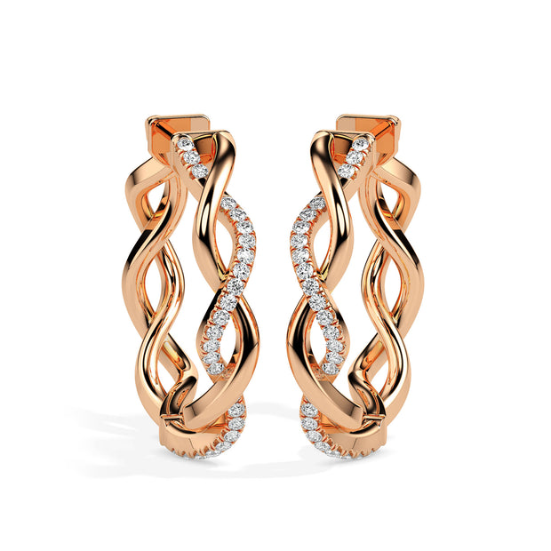 0.19Ct Twisted Style Pave Set Lab-Grown Diamond Gold Hoop Earrings