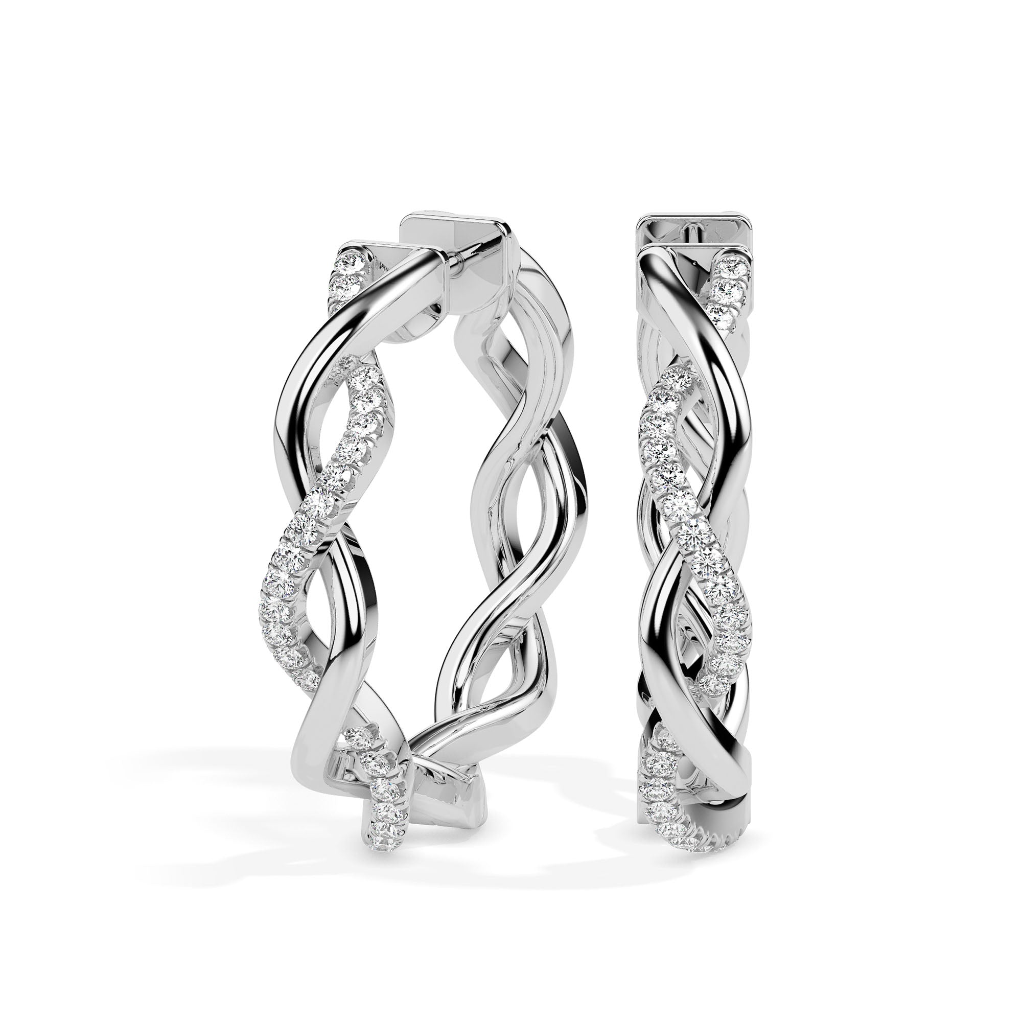 0.19Ct Twisted Style Pave Set Lab-Grown Diamond Gold Hoop Earrings