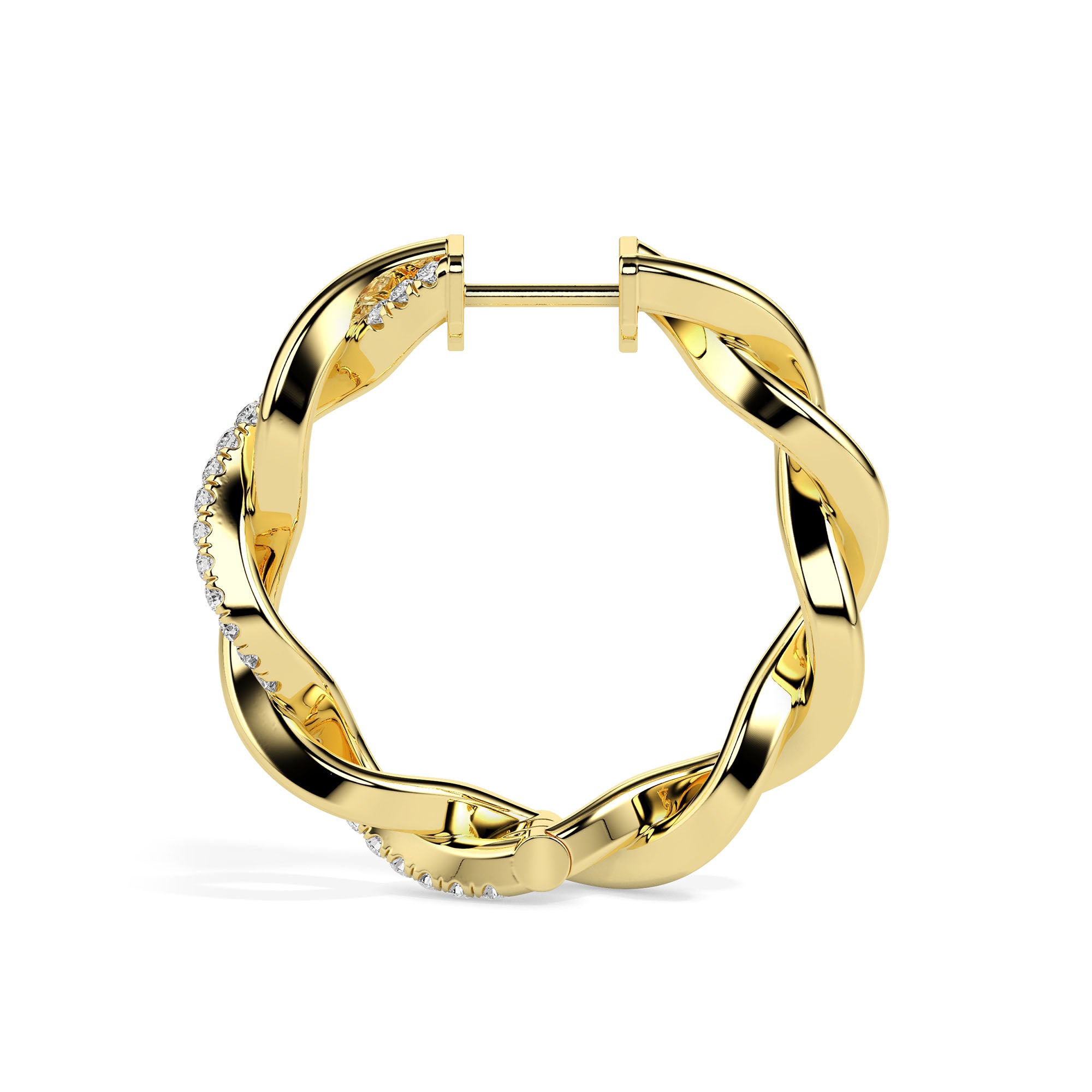 0.19Ct Twisted Style Pave Set Lab-Grown Diamond Gold Hoop Earrings