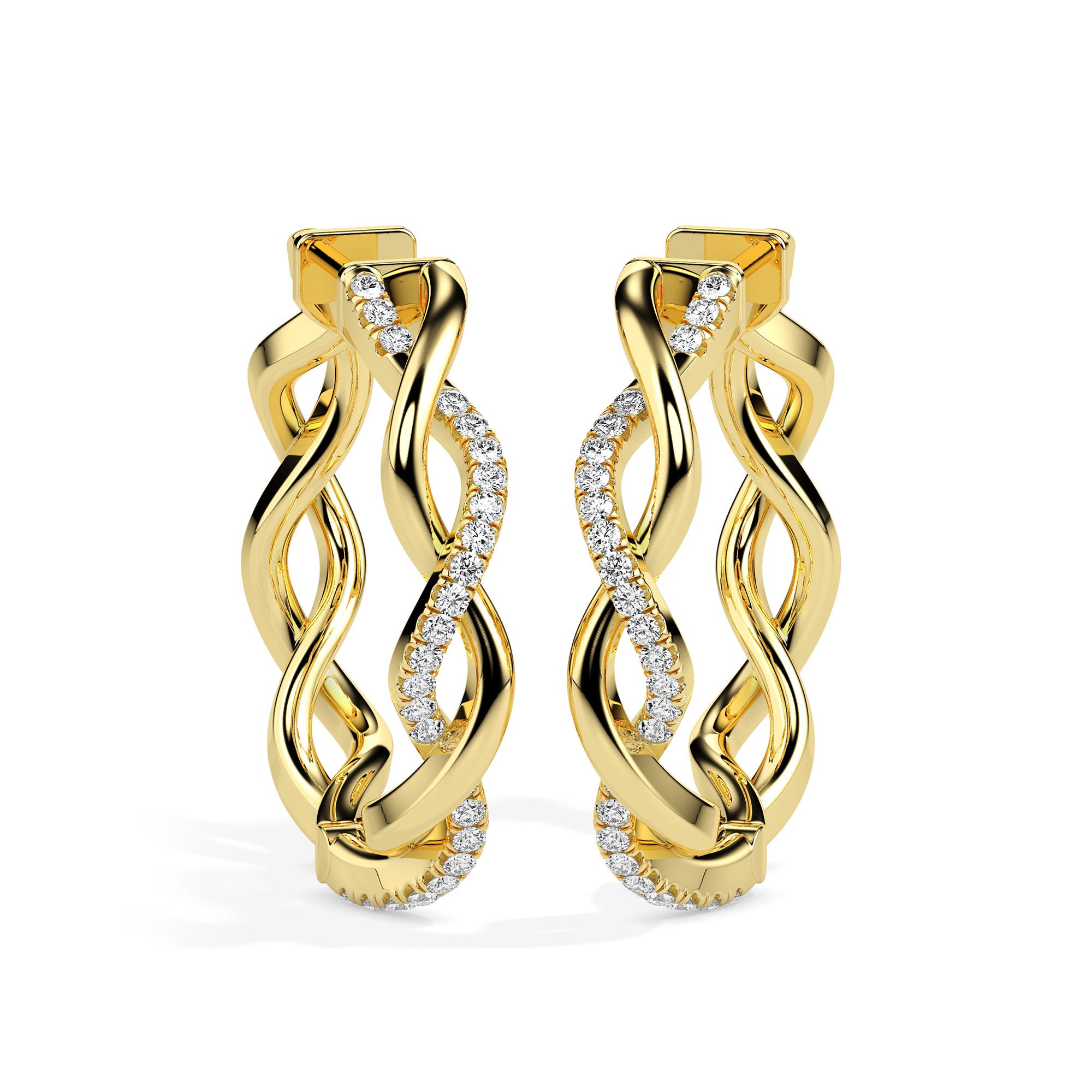 0.19Ct Twisted Style Pave Set Lab-Grown Diamond Gold Hoop Earrings