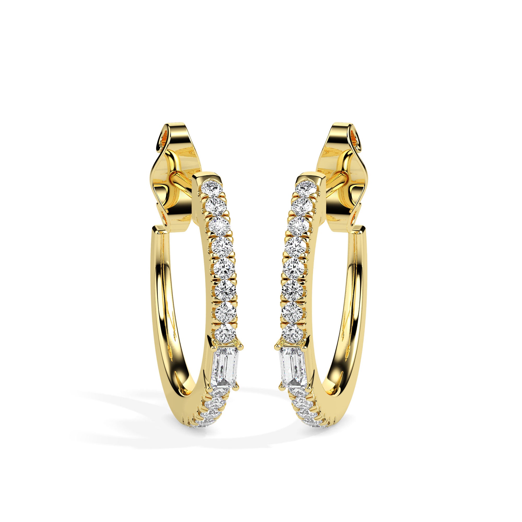 0.33Ct Baguette Prong Set Lab-Grown Diamond Gold Hoop Earrings