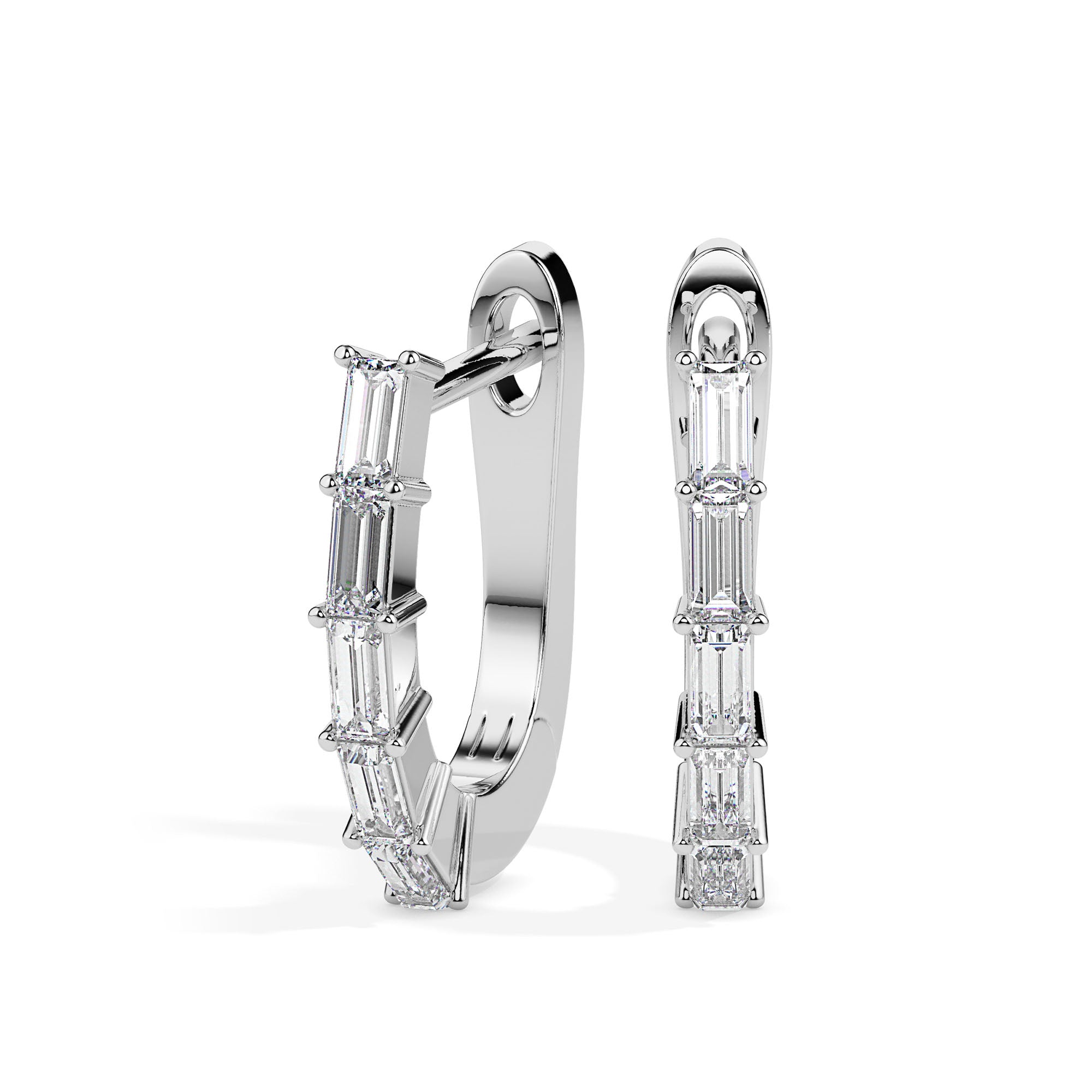 0.43Ct Baguette Prong Set Lab-Grown Diamond Gold Hoop Earrings