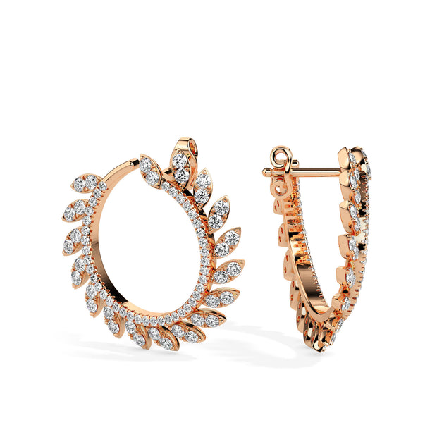 1.65Ct Leaf Designe Lab-Grown Diamond Gold Hoop Earrings