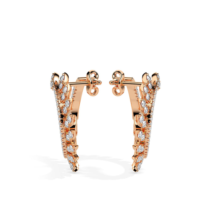 1.65Ct Leaf Designe Lab-Grown Diamond Gold Hoop Earrings