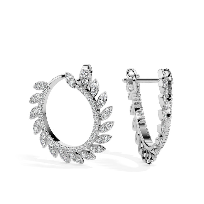 1.65Ct Leaf Designe Lab-Grown Diamond Gold Hoop Earrings