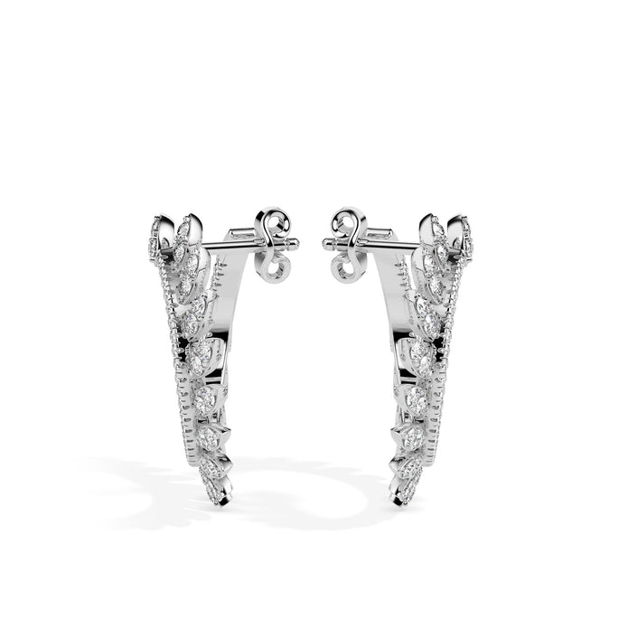 1.65Ct Leaf Designe Lab-Grown Diamond Gold Hoop Earrings