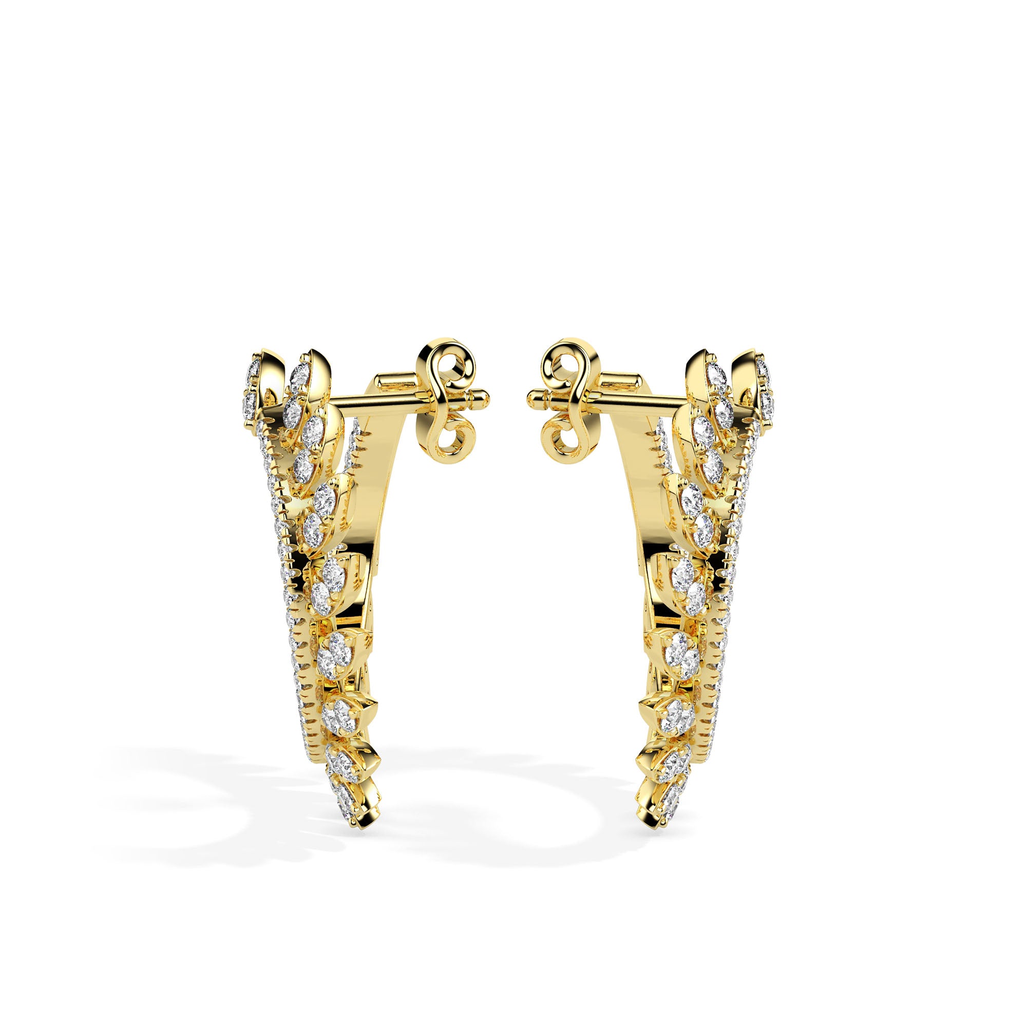 1.65Ct Leaf Designe Lab-Grown Diamond Gold Hoop Earrings