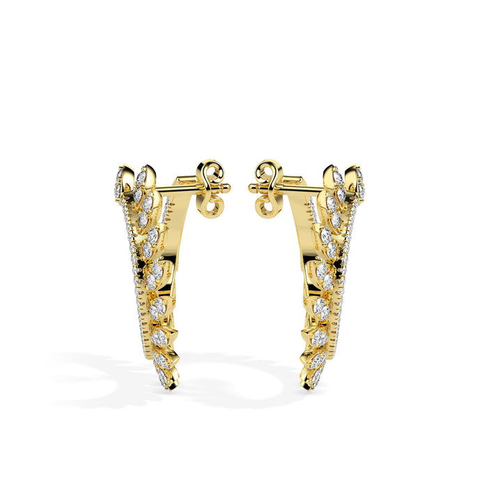 1.65Ct Leaf Designe Lab-Grown Diamond Gold Hoop Earrings