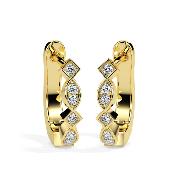 0.19Ct Square & Leaf Shape Lab-Grown Diamond Gold Hoop Earrings