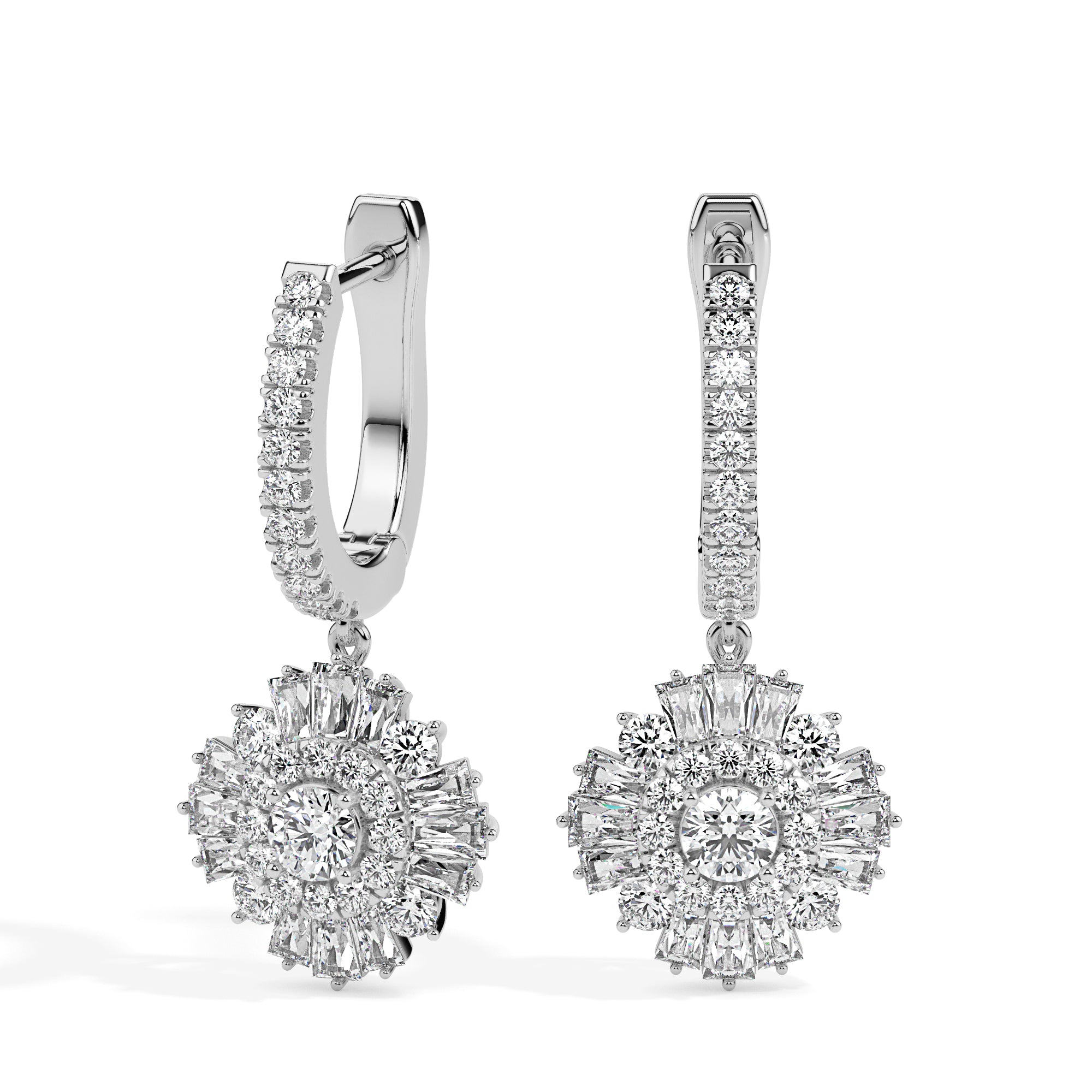 1.78Ct Round Prong Set Lab-Grown Diamond Gold Hoop Drop Earrings