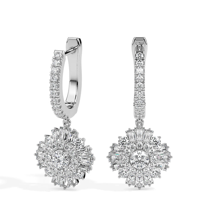 1.78Ct Round Prong Set Lab-Grown Diamond Gold Hoop Drop Earrings