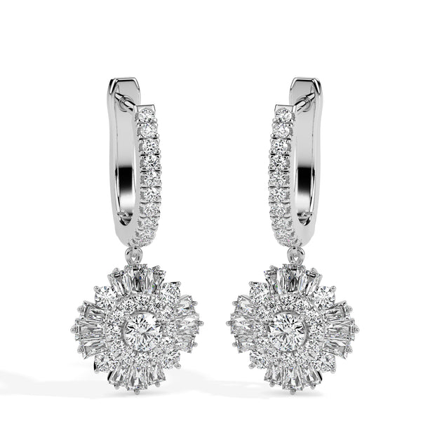 1.78Ct Round Prong Set Lab-Grown Diamond Gold Hoop Drop Earrings