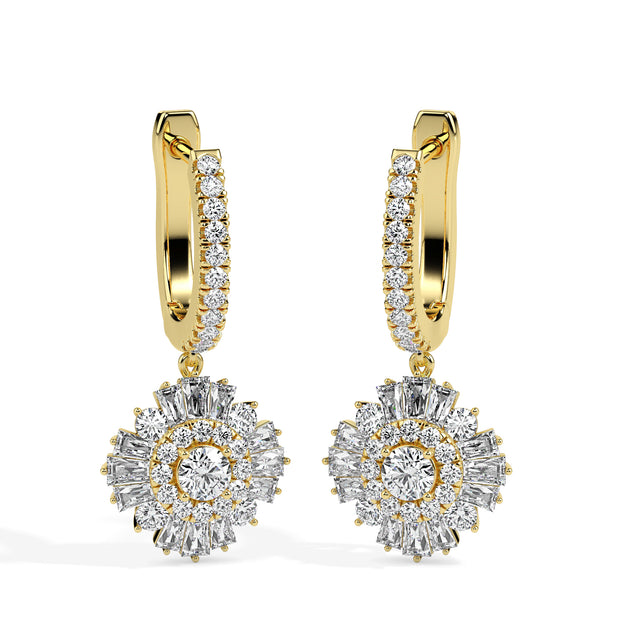 1.78Ct Round Prong Set Lab-Grown Diamond Gold Hoop Drop Earrings