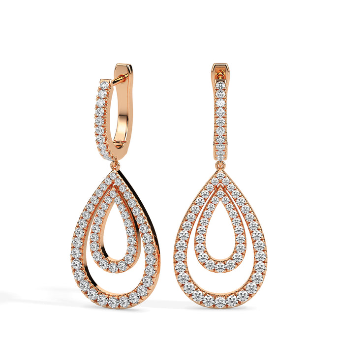 1.30Ct Teardrop Shape Pave Set Lab-Grown Diamond Gold Hoop Drop Earrings