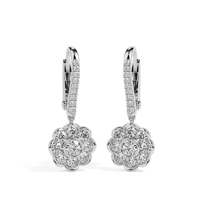 0.97Ct Floral Bezel Set Lab-Grown Diamond Gold Hoop Drop Earrings