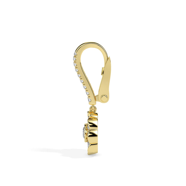 0.97Ct Floral Bezel Set Lab-Grown Diamond Gold Hoop Drop Earrings