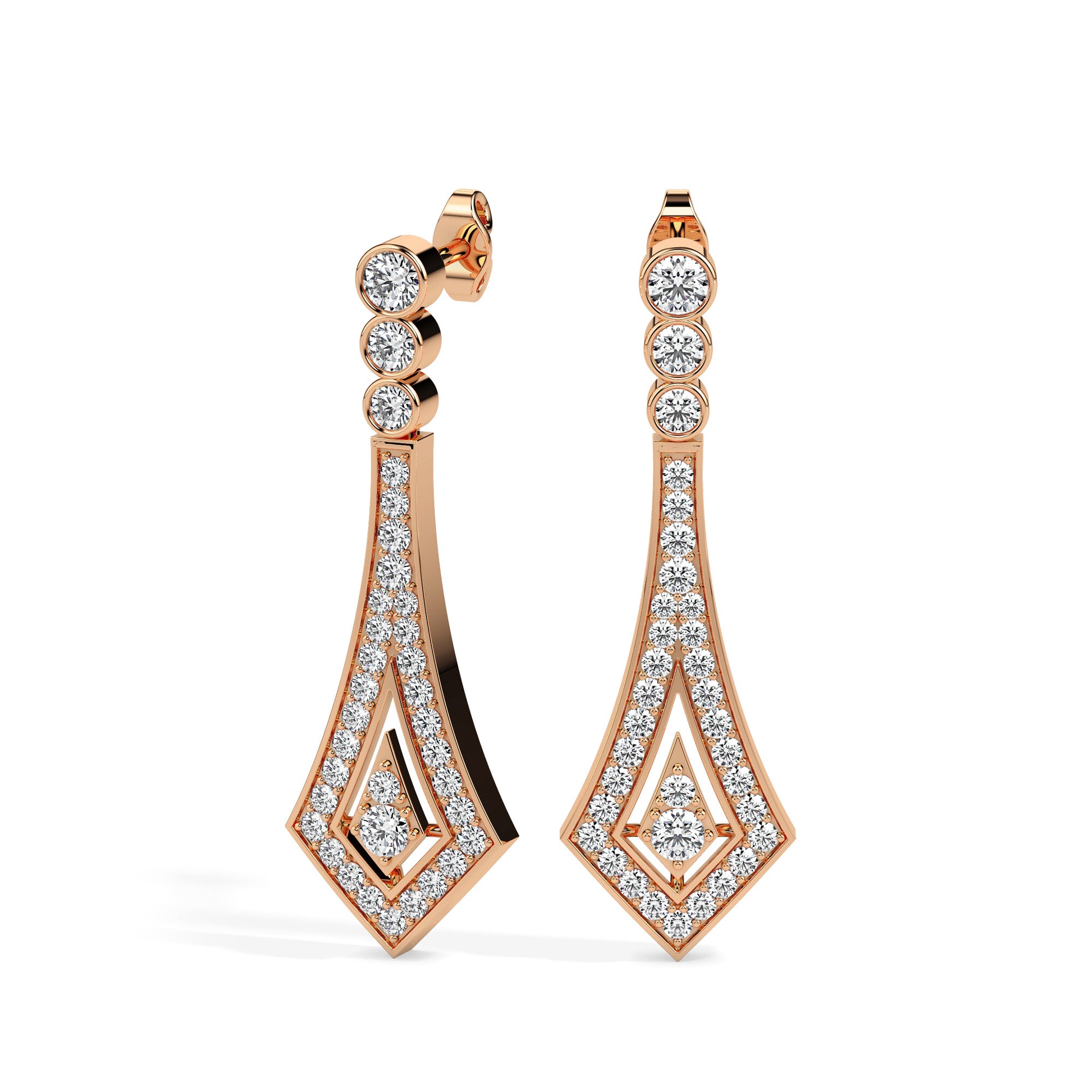 1.00Ct Bezel Set With Pave Lab-Grown Diamond Gold Dangle Drop Earrings