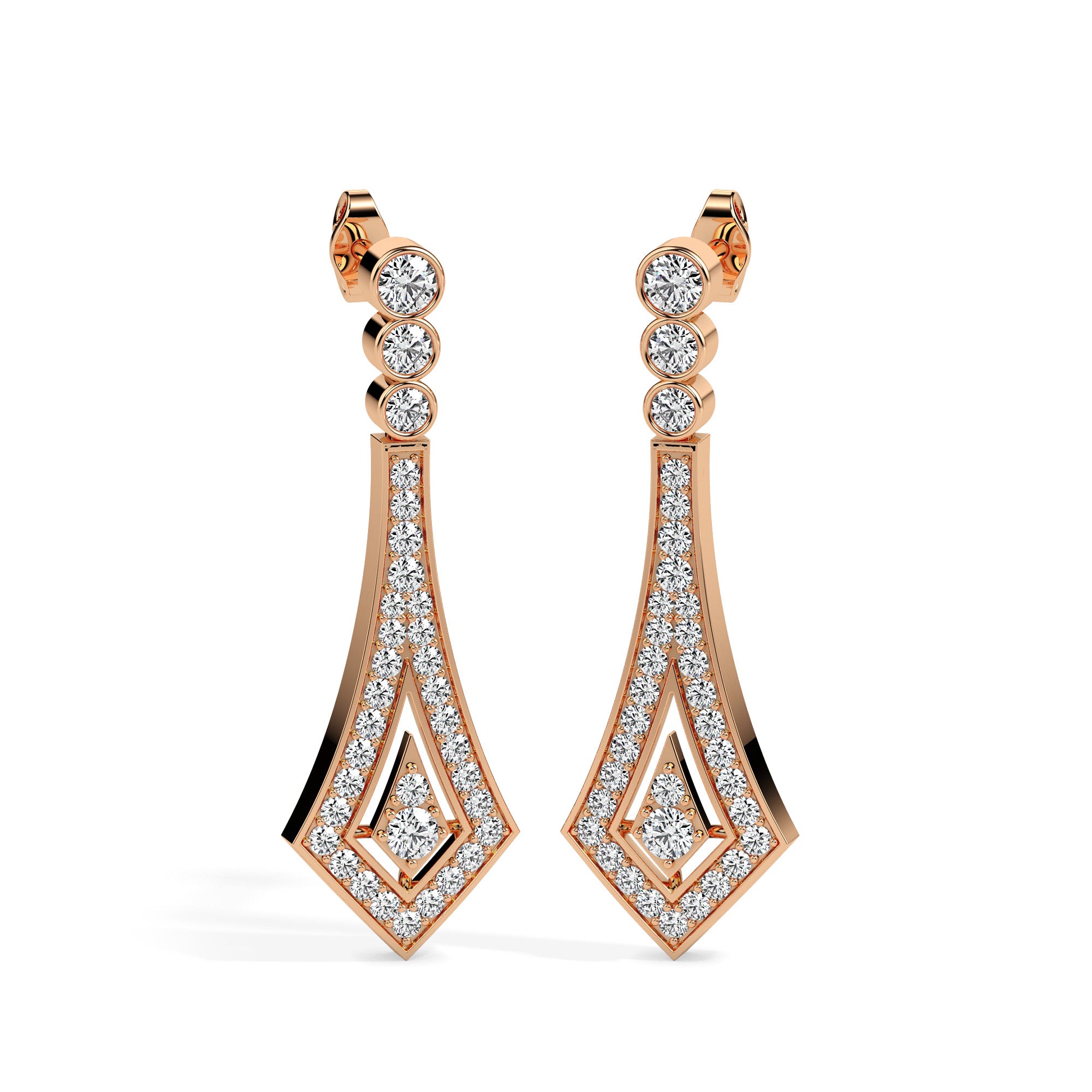 1.00Ct Bezel Set With Pave Lab-Grown Diamond Gold Dangle Drop Earrings