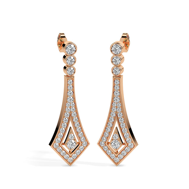 1.00Ct Bezel Set With Pave Lab-Grown Diamond Gold Dangle Drop Earrings
