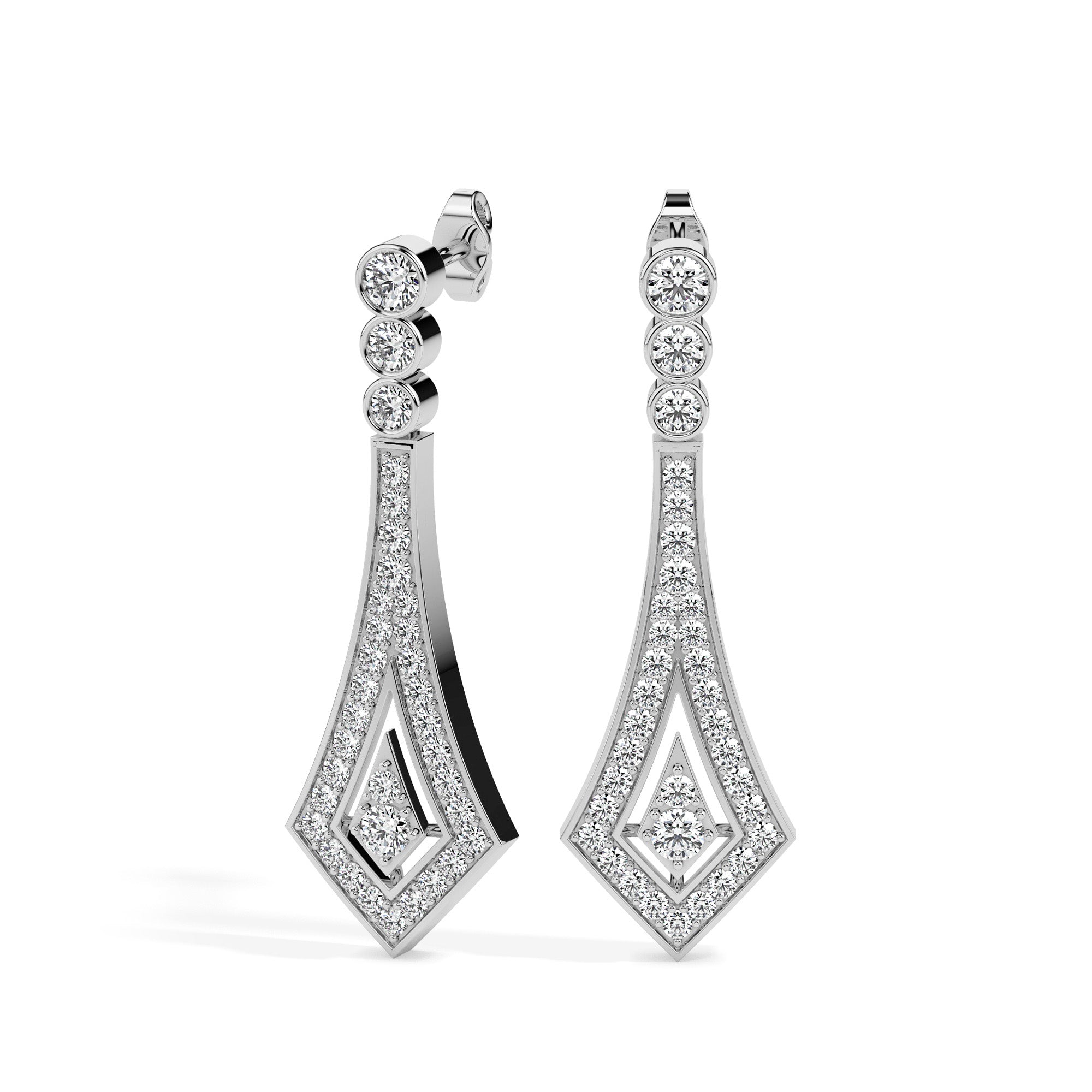 1.00Ct Bezel Set With Pave Lab-Grown Diamond Gold Dangle Drop Earrings