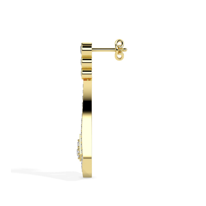 1.00Ct Bezel Set With Pave Lab-Grown Diamond Gold Dangle Drop Earrings