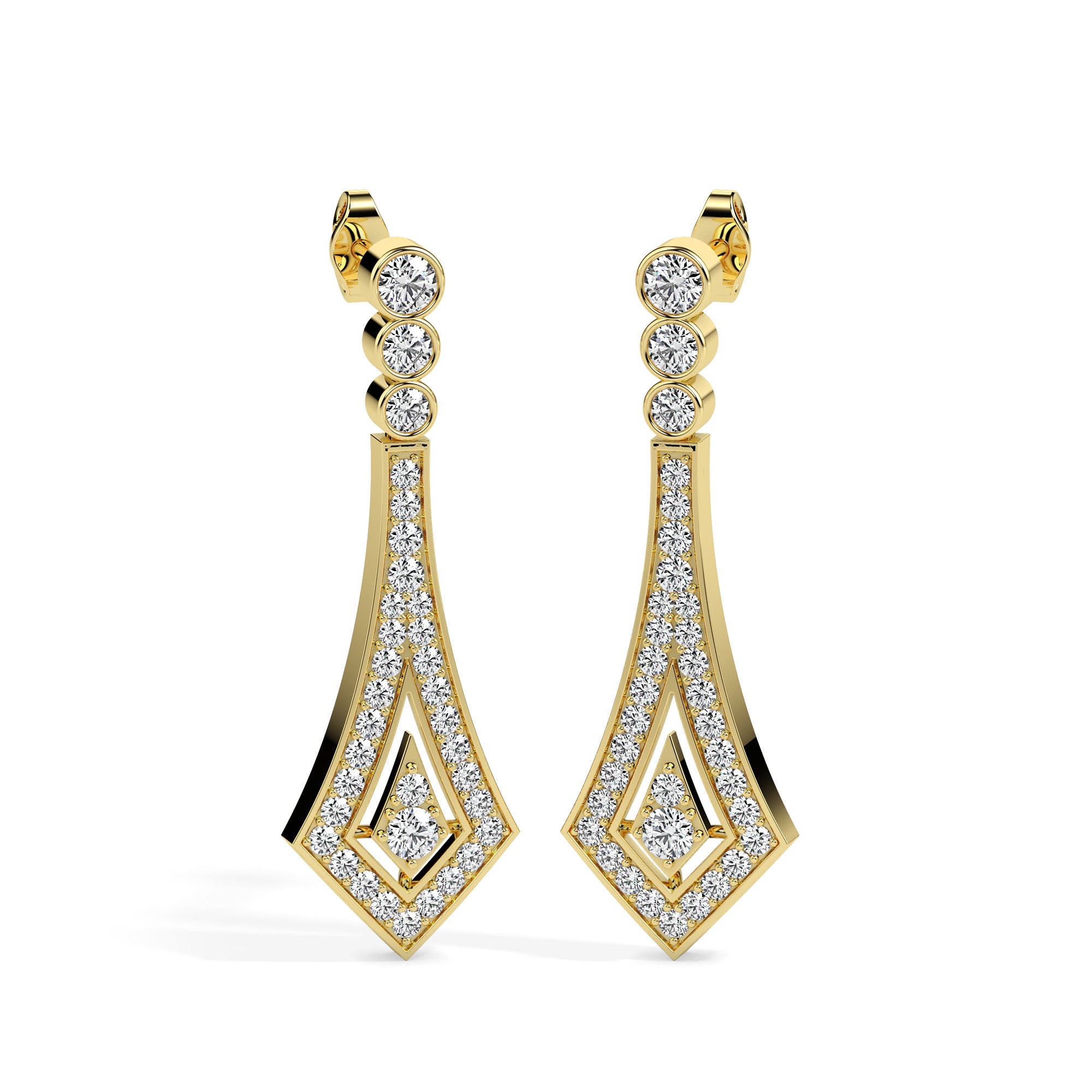 1.00Ct Bezel Set With Pave Lab-Grown Diamond Gold Dangle Drop Earrings